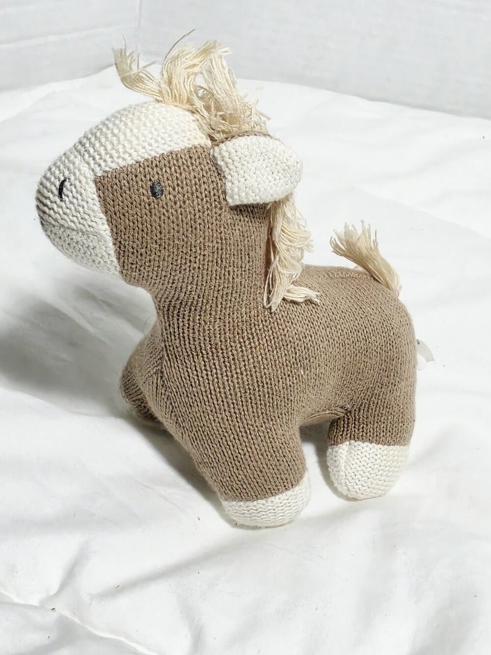 Mud Pie Brown Horse Knit Rattle Plush For Infants & Toddler Retired Discontinued
